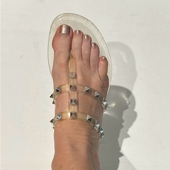 ROCK STUDD ✨ “jelly” Flip flops Sandals Slides clear silver spikes | Sz 8 - Picture 5 of 5
